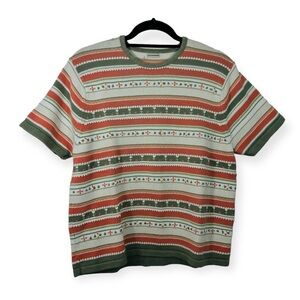 Hand Embroidered Striped Knit Floral Spring Short Sleeve Top